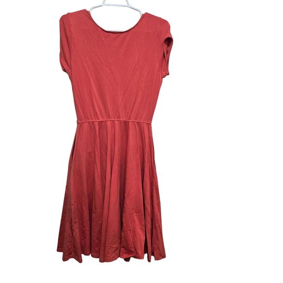 eShakti Women’s Dress Size 8 Red Cotton Blend V Neck Short Sleeve Pockets - Picture 2 of 8